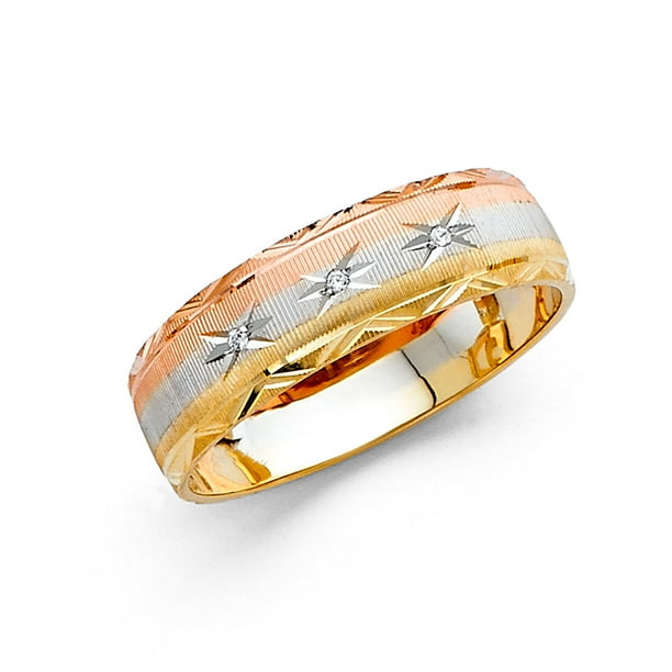 FB Jewels 14k Gold Round Cubic Zirconia Yellow Ring 6MM Diamond-Cut Anniversary Wedding Band FB Jewels 14k Gold Round Cubic Zirconia Yellow Ring 6MM Diamond-Cut Anniversary Wedding Band